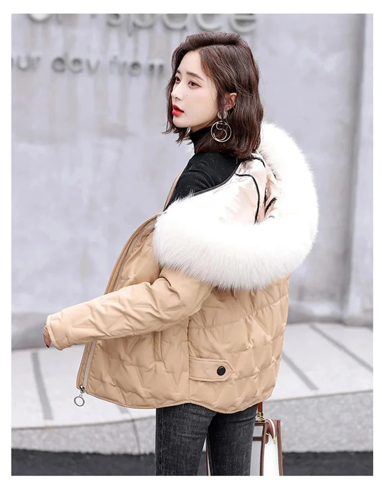 Leather Jackets Duck Down Real Fur Hood