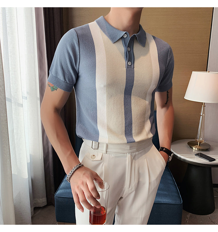 Knit Contrast Stripe Short Sleeve POLO Shirts
