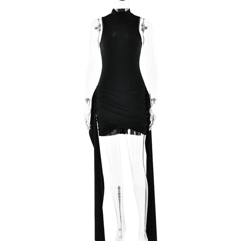 Turtleneck Sleeveless Hip Tassel Mini Dresses