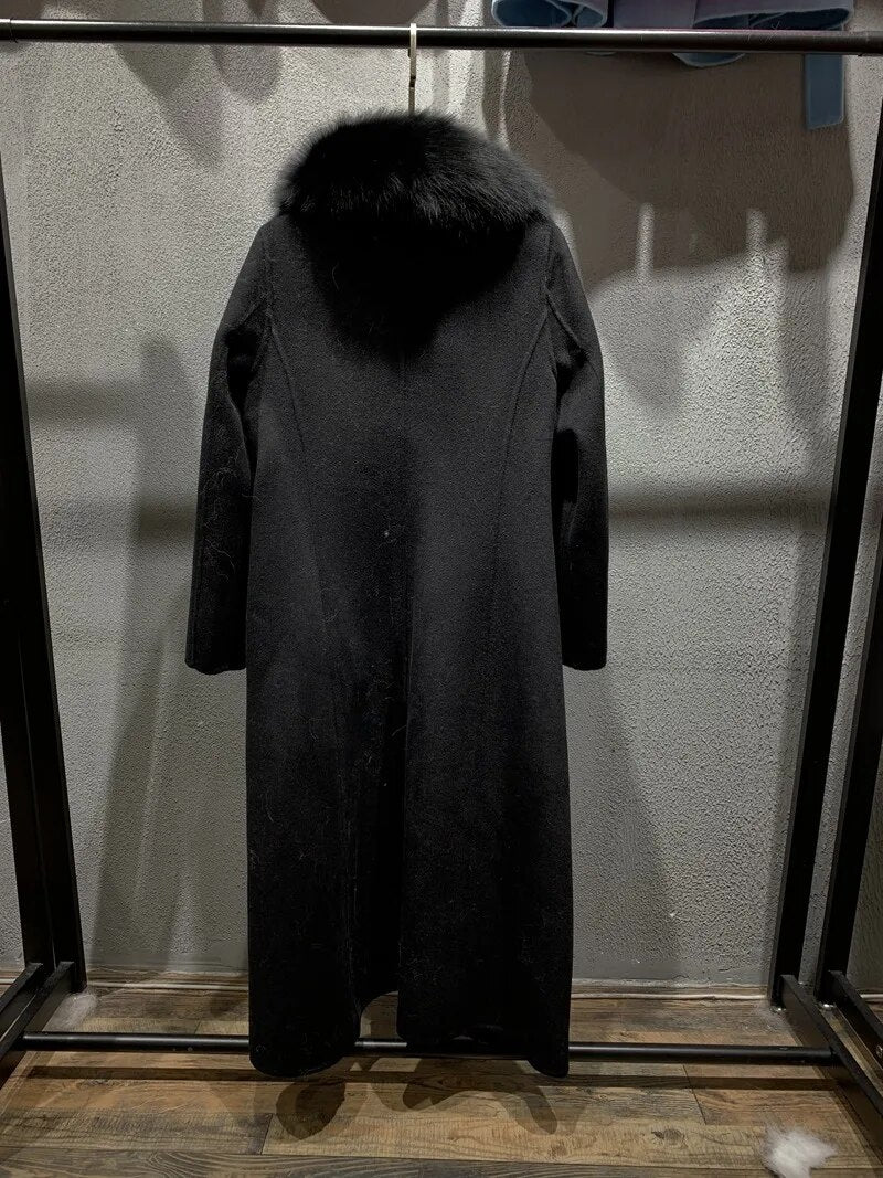 Real Wool Cloak Removable Real Fox Fur Collar Coat