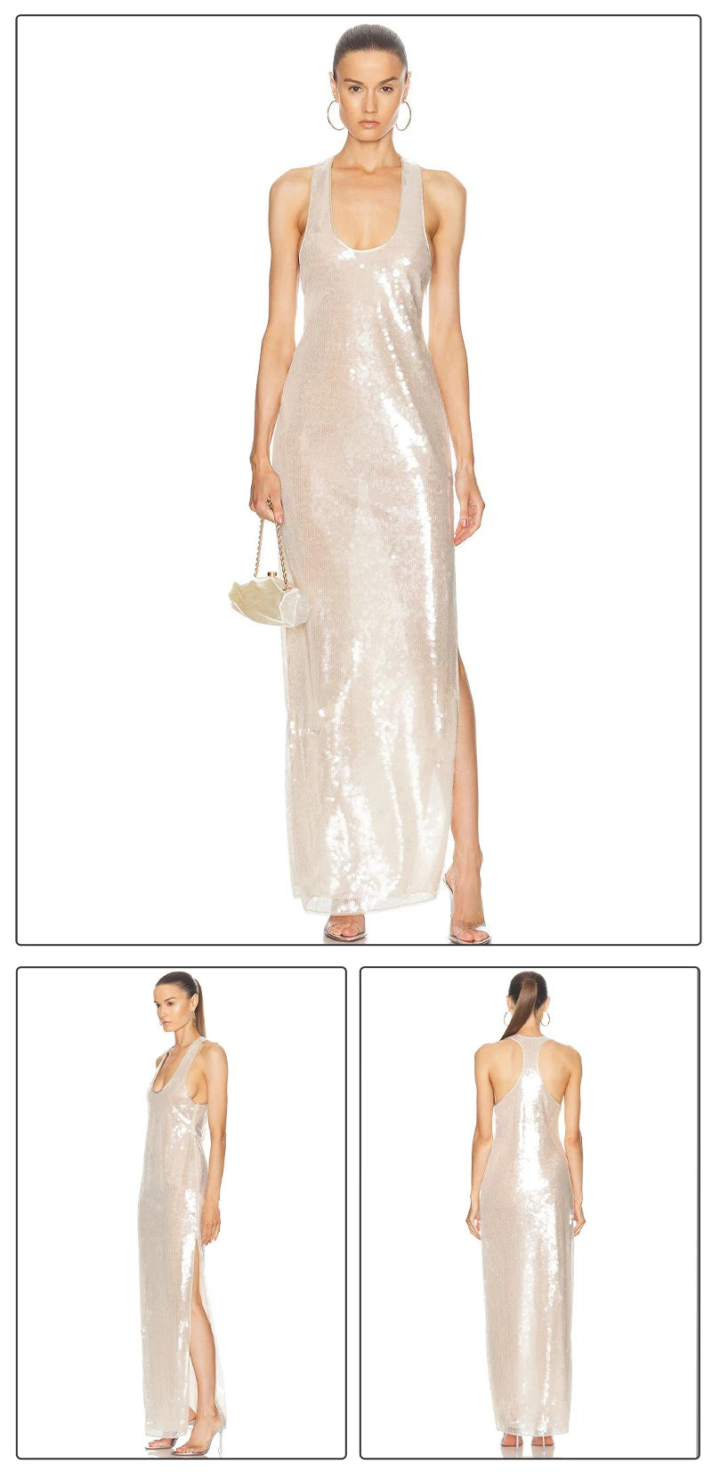 Transparent Sequins Sleeveless Long Dress