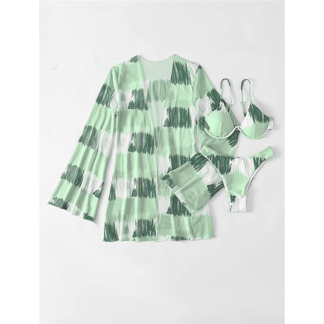 Print V-Bar Bikini Set & Cover Up