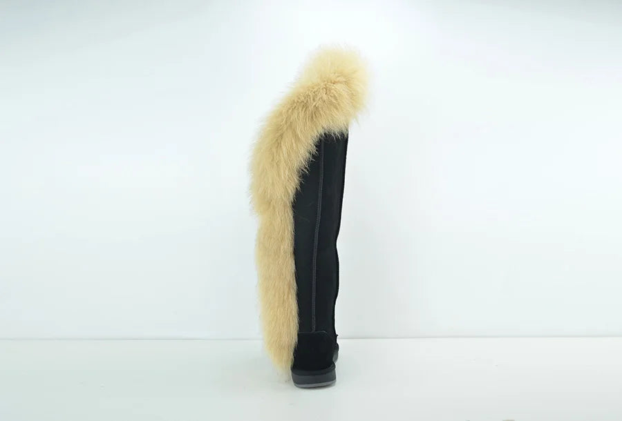 Genuine Leather Natural Side Fur Long Boots