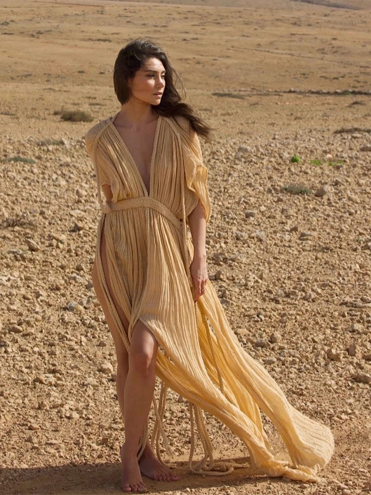 V Neck Boho Summer Maxi Dresses