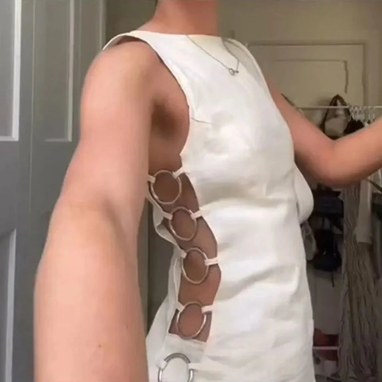 Ring Hollow Side Sleeveless Long Dress