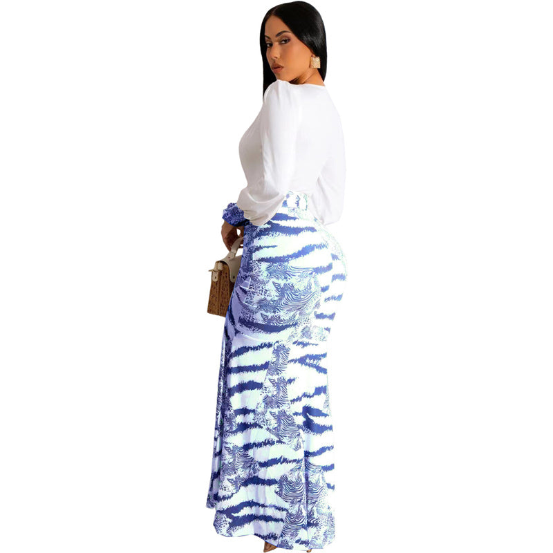 Zebra Deep V Loose Sleeve Maxi Dresses