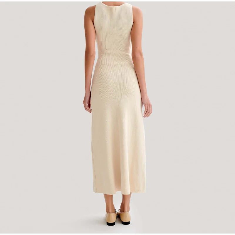 Knitted Sleeveless Button Up Long Dresses