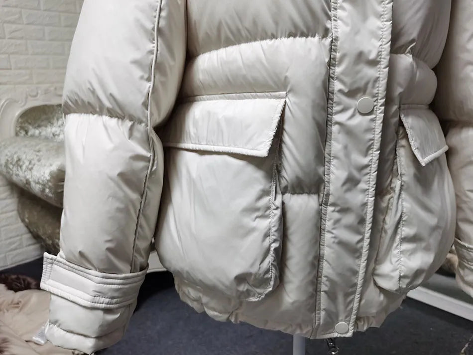 Losse Duck Down Real Fox Fur Collar Parka Puffer Coats
