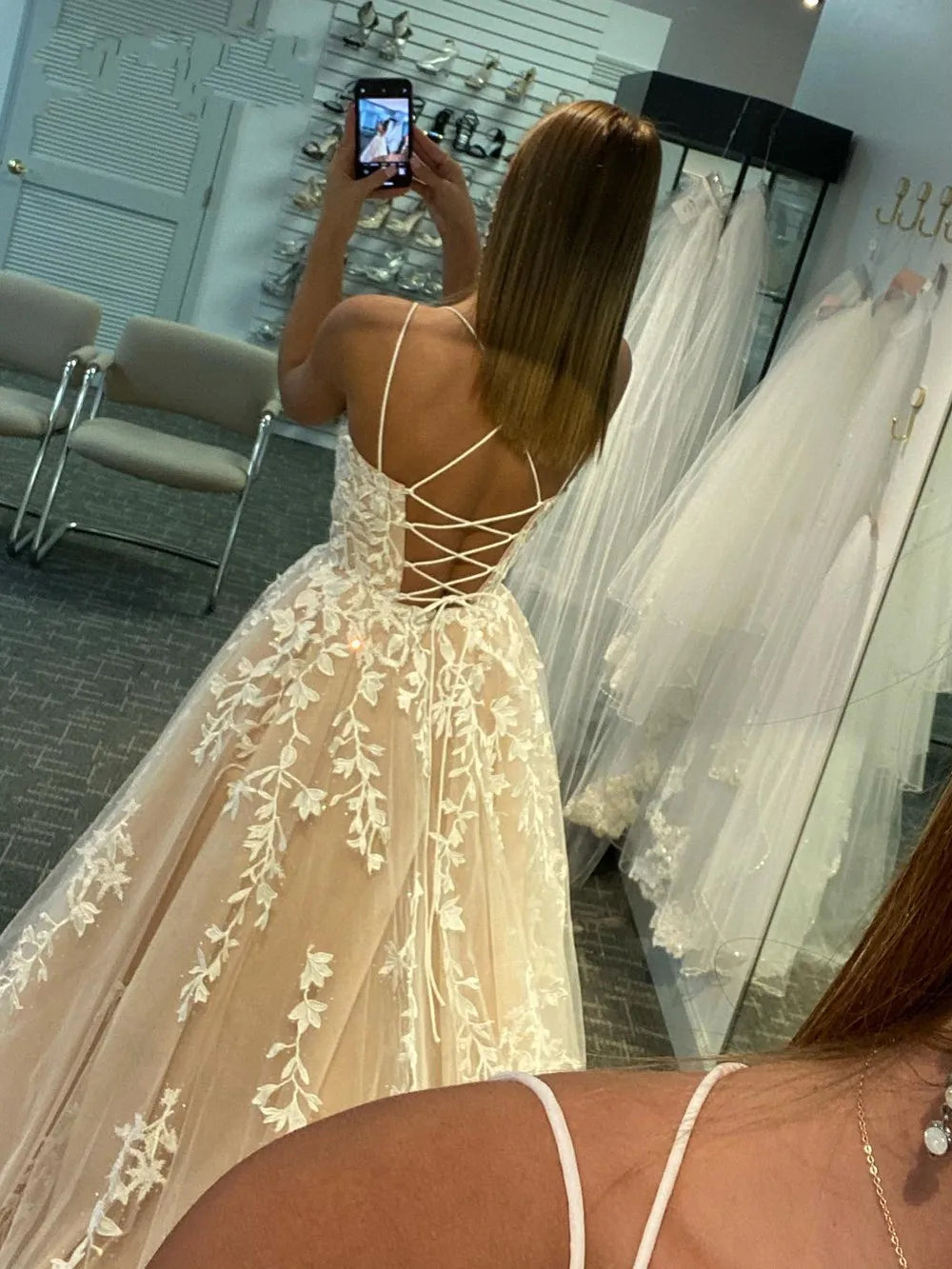 Spaghetti Strap A-Line Lace-up Long Dress