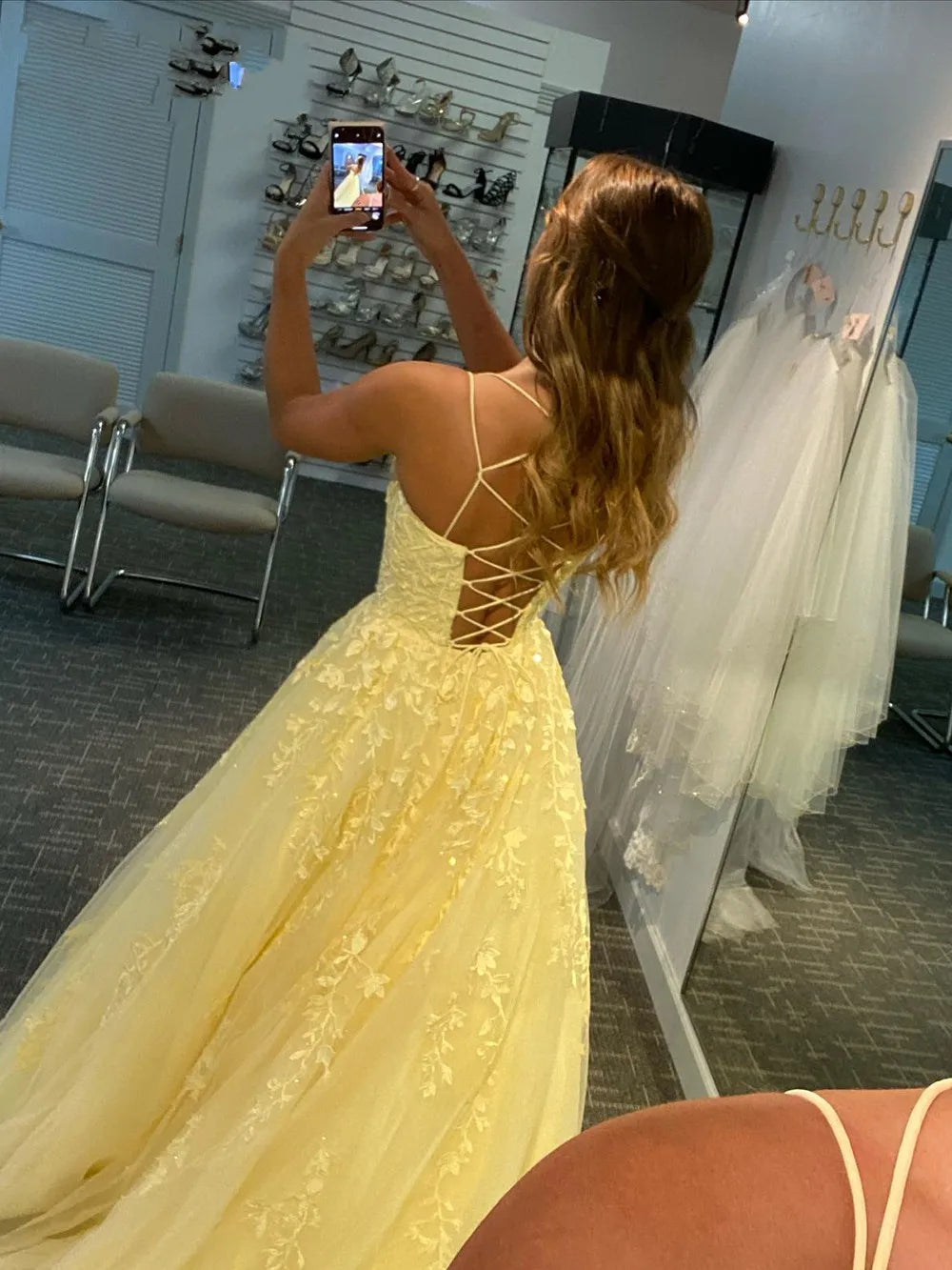 Spaghetti Strap A-Line Lace-up Long Dress