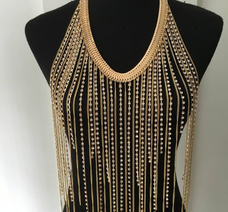 Long Tassel Rhinestone Body Chain Necklace