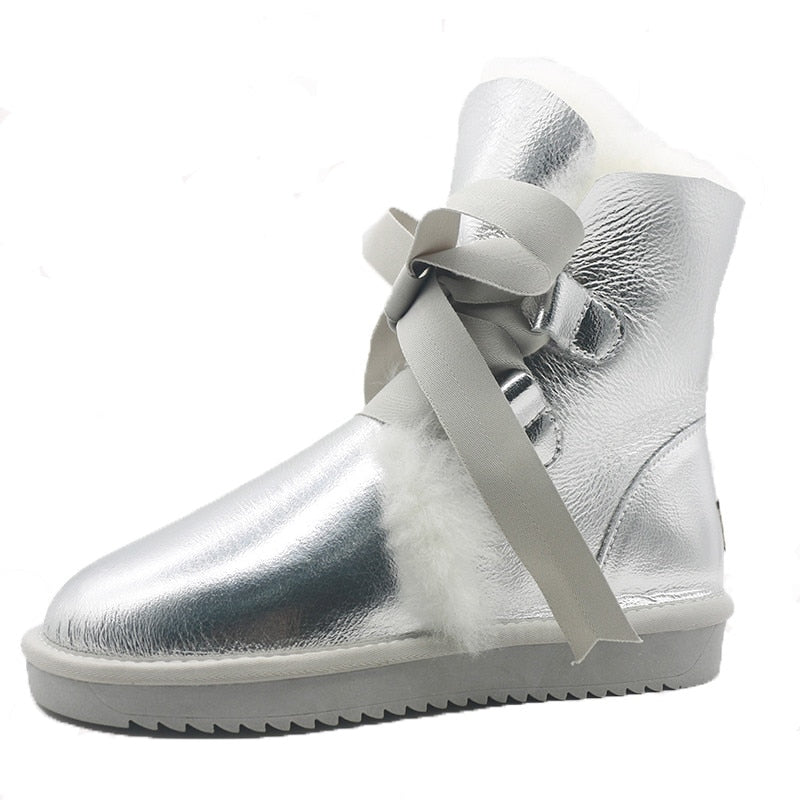 Genuine Leather Real Shearling Lining Mid-Calf Boots