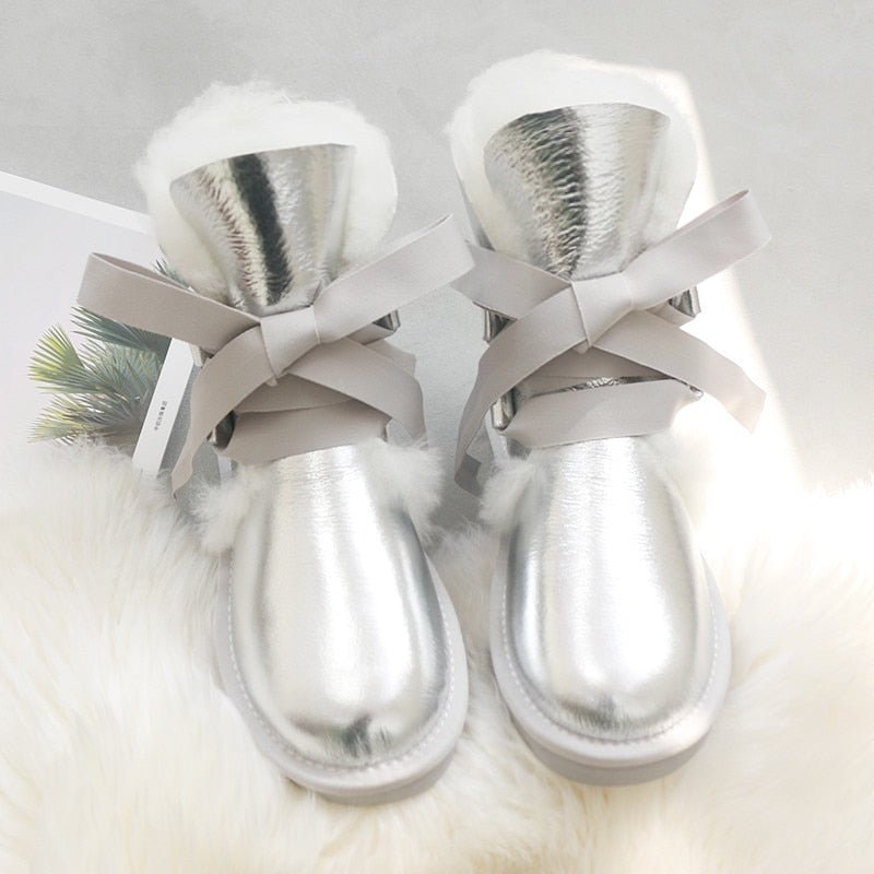 Genuine Leather Real Shearling Lining Mid-Calf Boots