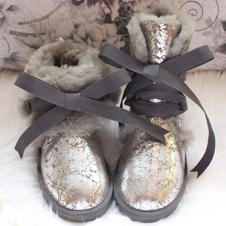 Genuine Leather Real Shearling Lining Mid-Calf Boots