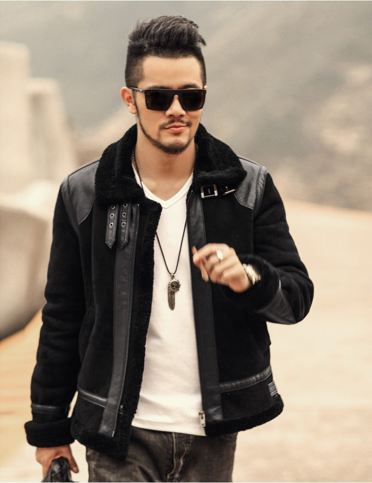 Sheepskin Genuine Leather Real Shearling Fur Lining Jacket