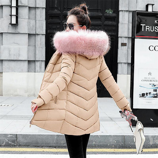 Thick Faux Fur Parka Mid-Coats with Gloves