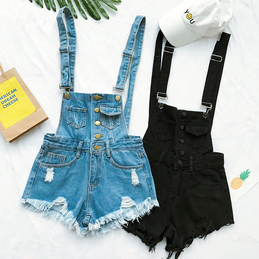 Denim Cotton Strap Shorts Loose Overalls Rompers