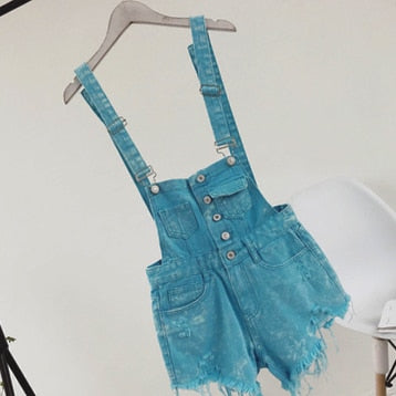 Denim Cotton Strap Shorts Loose Overalls Rompers
