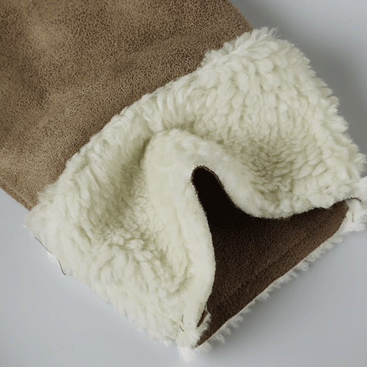 Moto Double Turn Down Collar Faux Fur Leather Slim Jacket