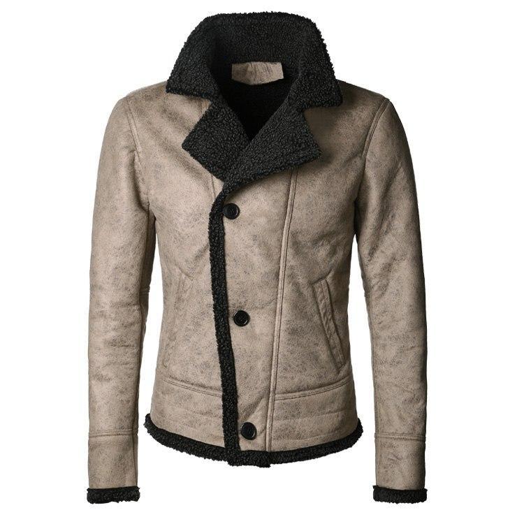 Slim Retro Faux Leather Faux Fur Jacket