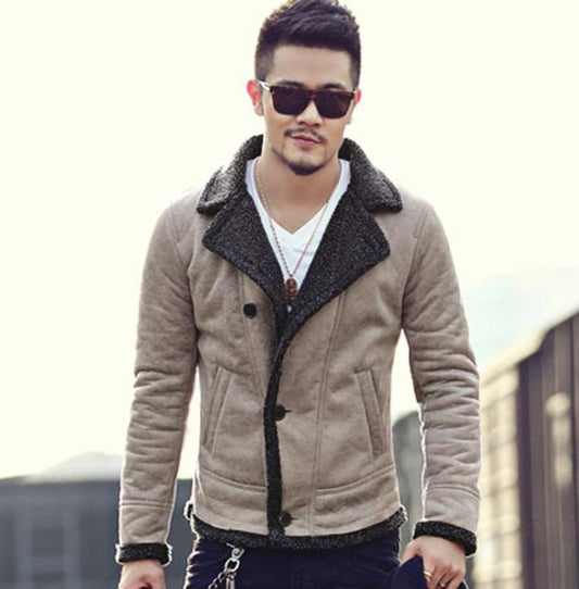 Slim Retro Faux Leather Faux Fur Jacket