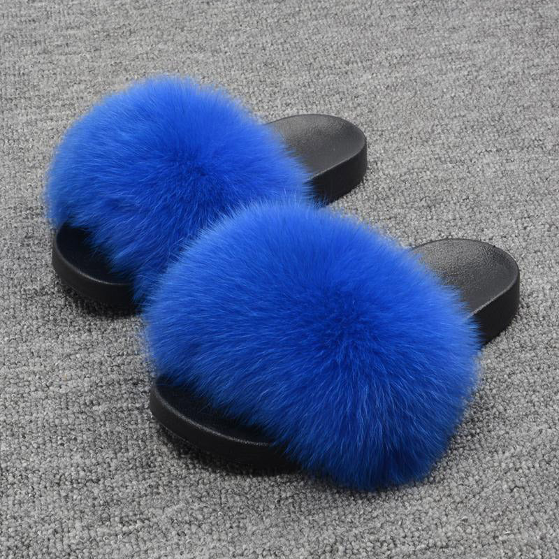 Luxury Genuine Fluffy Real Fox Fur Flat Sandals (Multi-Colors)