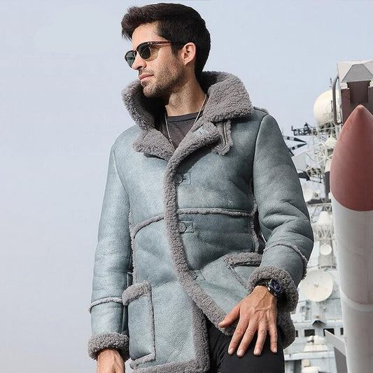 GENUINE LEATHER SHEARLING LINING/SIDE TRIM SLIM MID COATS