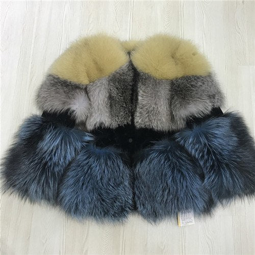 Real Sheep Shearing Real Silver and Blue Fox Fur Full Pelt Crop Coats