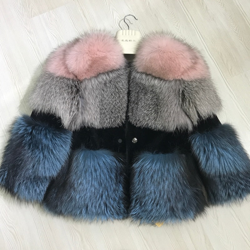 Real Sheep Shearing Real Silver and Blue Fox Fur Full Pelt Crop Coats