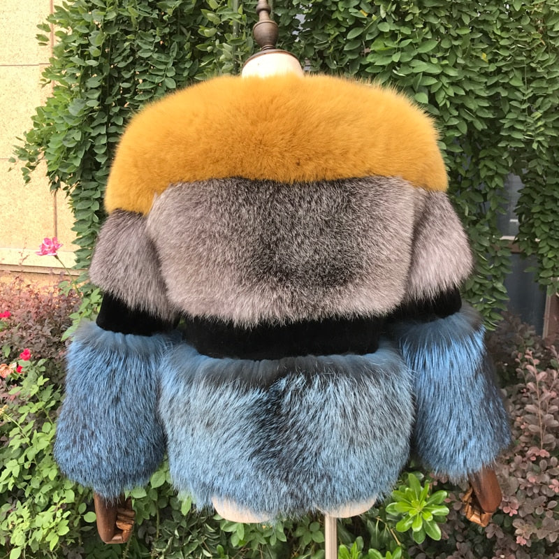 Real Sheep Shearing Real Silver and Blue Fox Fur Full Pelt Crop Coats