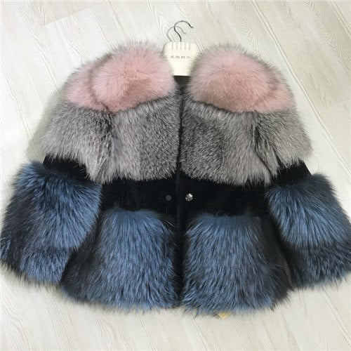 Real Sheep Shearing Real Silver and Blue Fox Fur Full Pelt Crop Coats