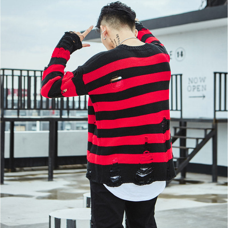 Ripped Stripe Knit Sweaters