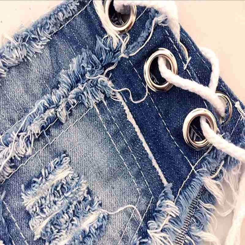 Blue Side Drawstring Micro Mini Denim Shorts