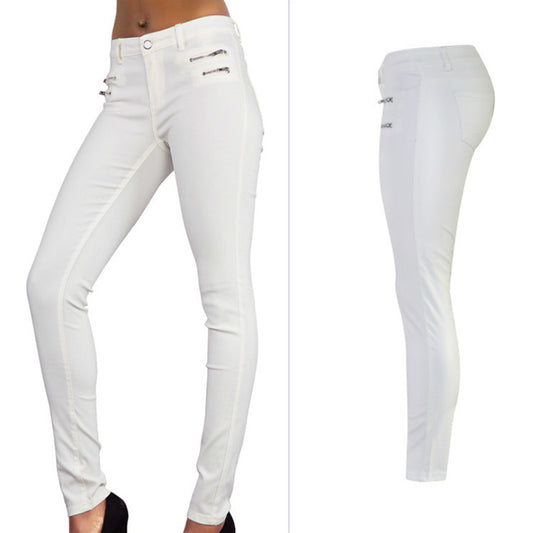 White PU Coated Leather Low Waist Pants