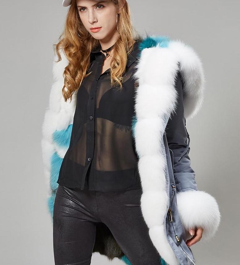 Real Silver Fox Fur Collar Cuff Parka Fox Fur Liner Coats (Multi-Styles)