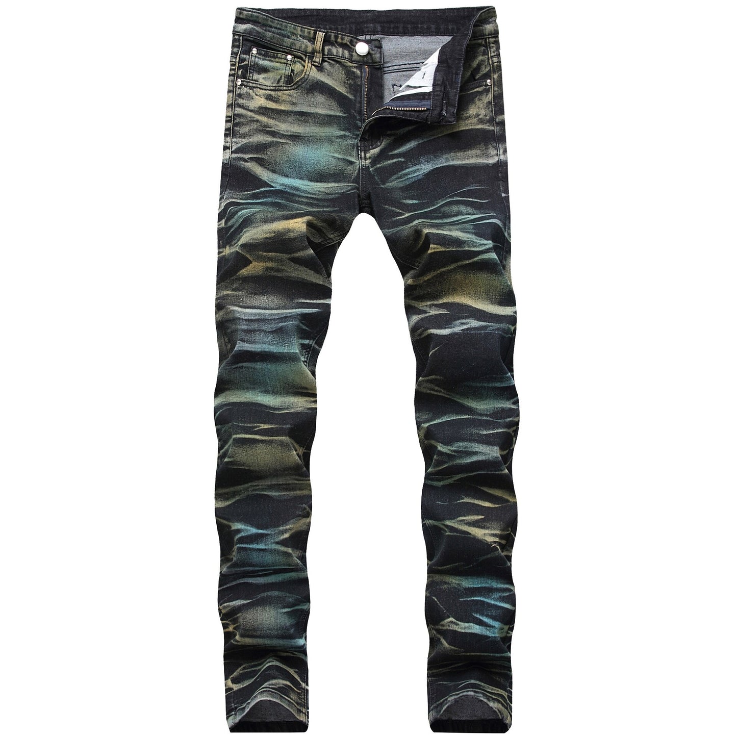 Multicolor Straight Lines Denim Jeans