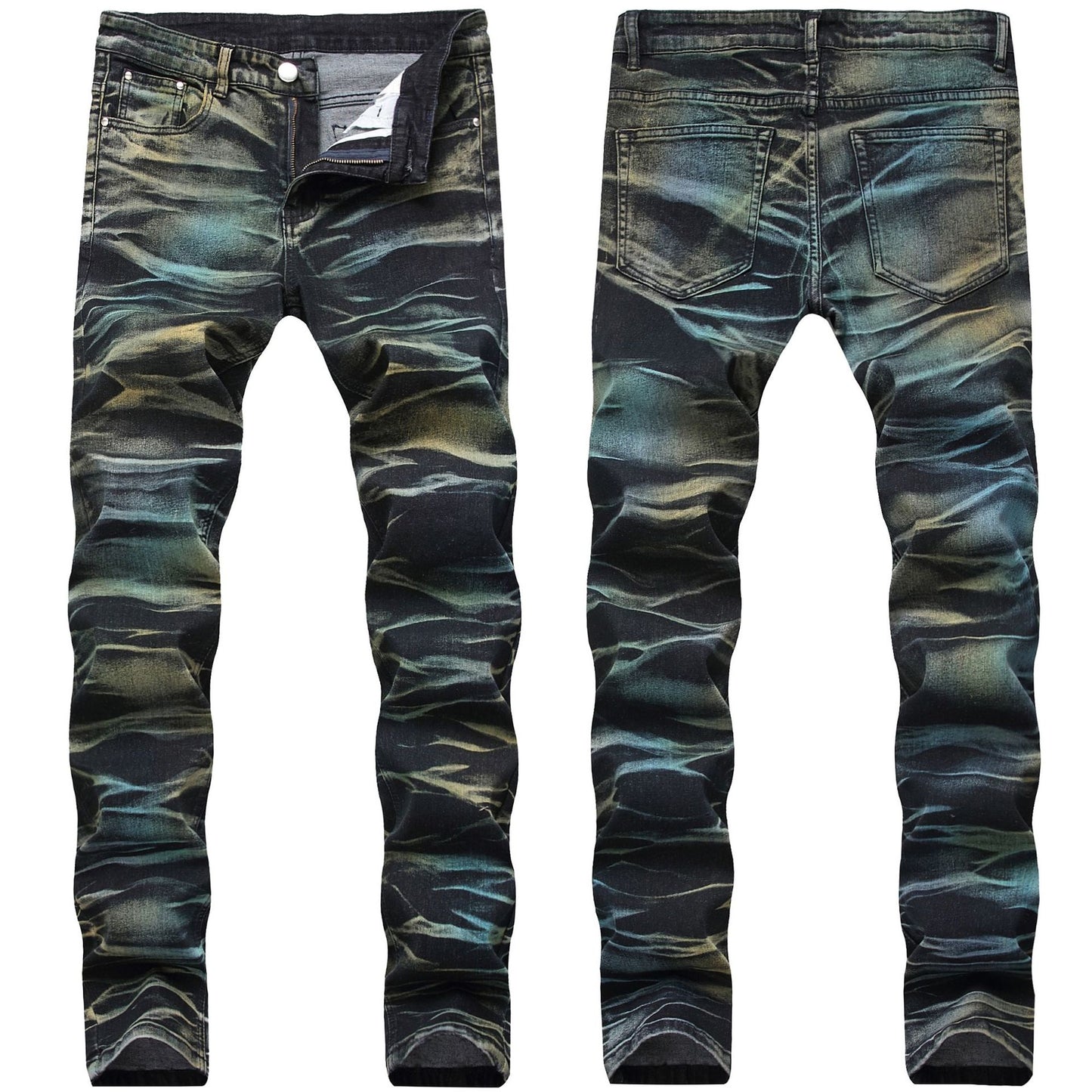 Multicolor Straight Lines Denim Jeans