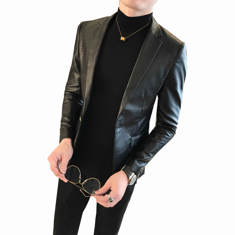 Crocodile Skin Slim Pu Leather Jackets