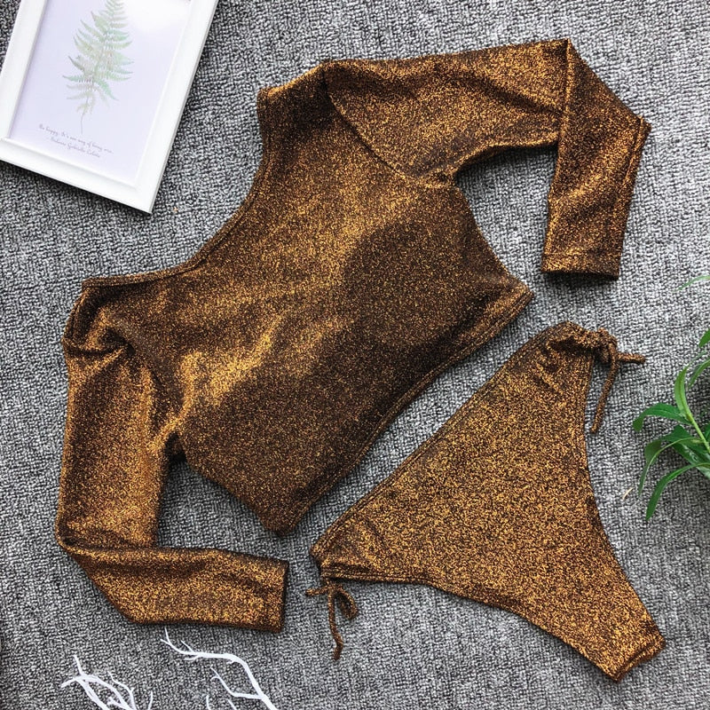 Long Sleeve Side Tie 2 Piece Bikini