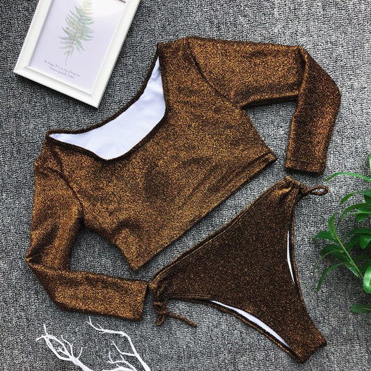 Long Sleeve Side Tie 2 Piece Bikini