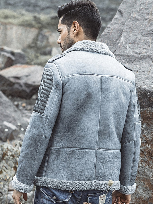 Genuine Leather Shearling Fur Lining/Trim Moto Coats