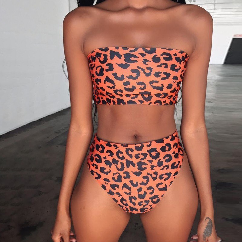 Leopard Print Tube Top Two Piece Sets