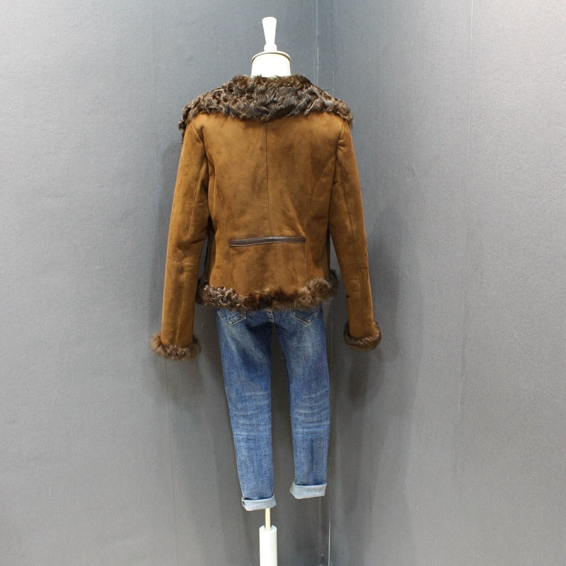 Genuine Sheepskin Leather Real Sheep Fur Front Coat