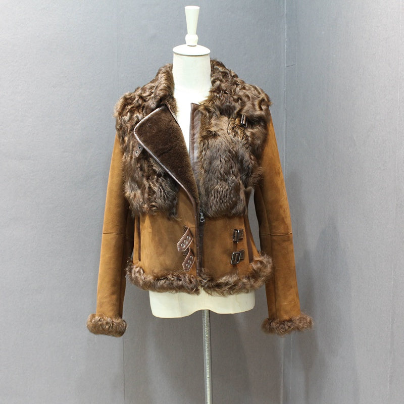 Genuine Sheepskin Leather Real Sheep Fur Front Coat