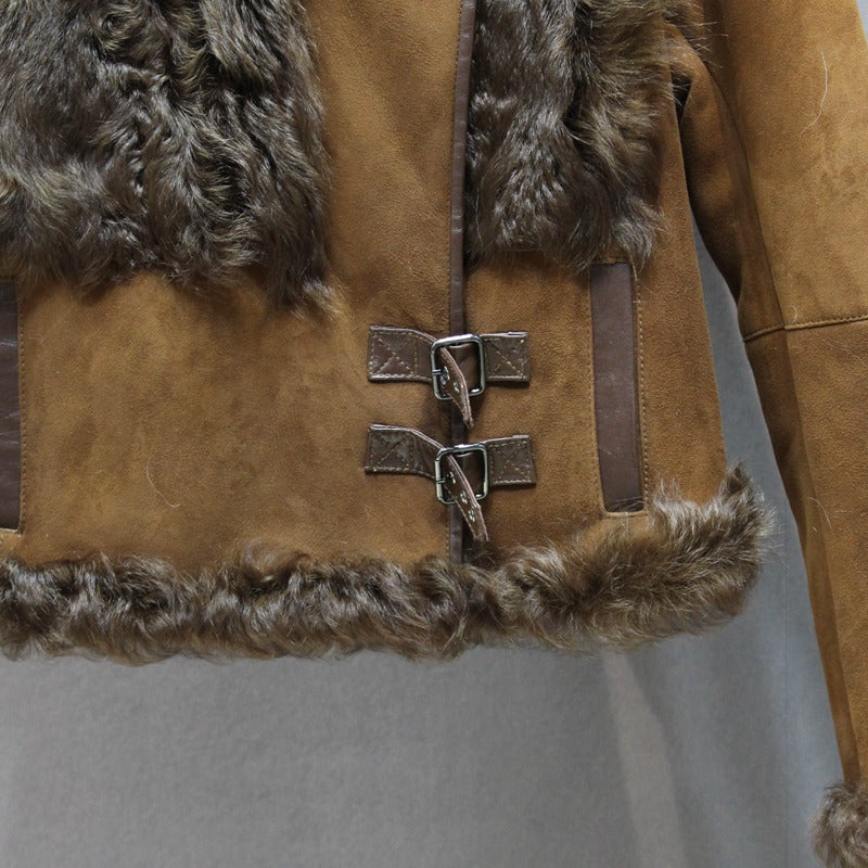 Genuine Sheepskin Leather Real Sheep Fur Front Coat