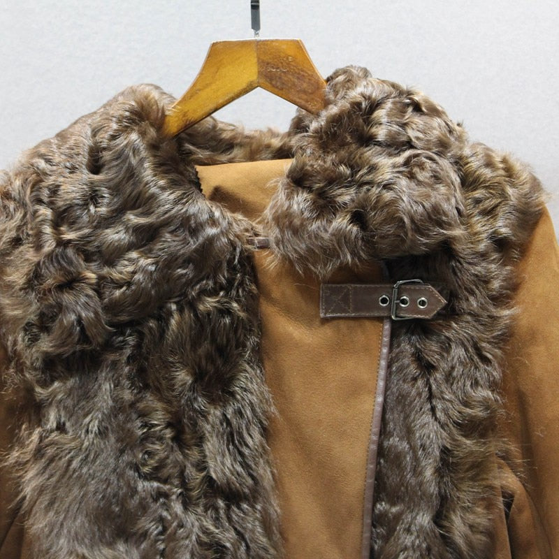 Genuine Sheepskin Leather Real Sheep Fur Front Coat