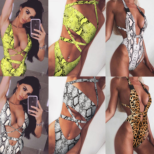 Collection Of Snake & Leopard Print High Waist Bandage Monokinis