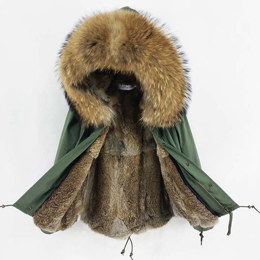 Real Fox Fur Parka Real Rabbit Fur Lining Short Coats