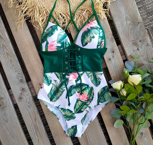 Vintage Corset Style Print One Pieces