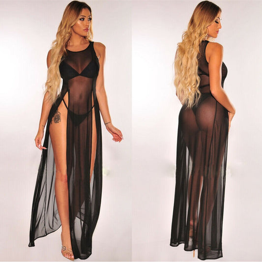 Mesh Sleeveless Split Maxi Bikini Cover Ups